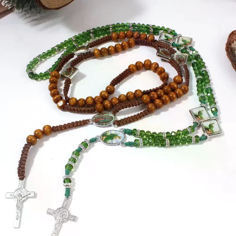 Virgin Mary/st Benedict Rosary Beads Necklace For Women Men Cross Crucifix Pendant