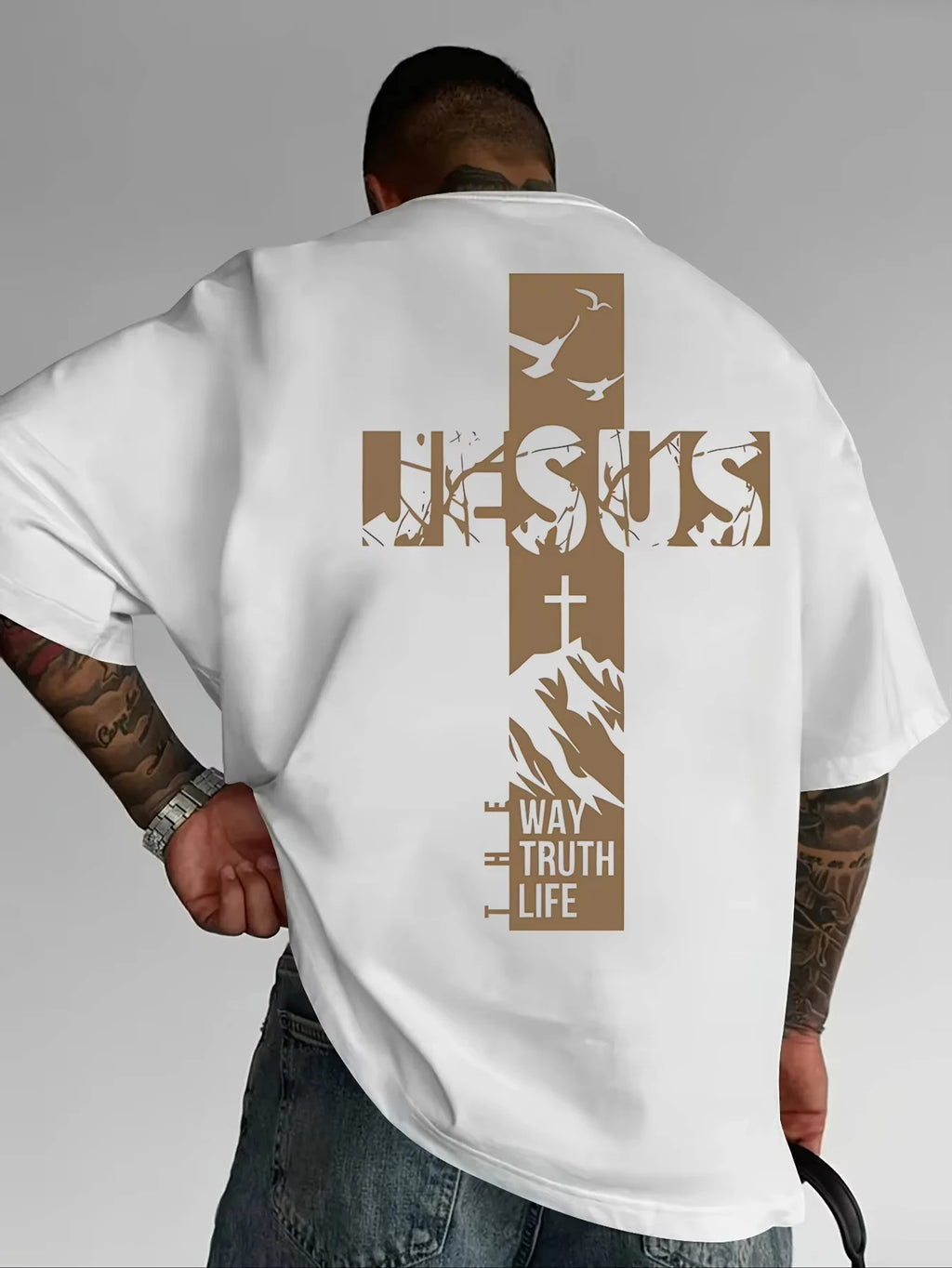 Jesus Cross Pattern Printed Short-sleeved