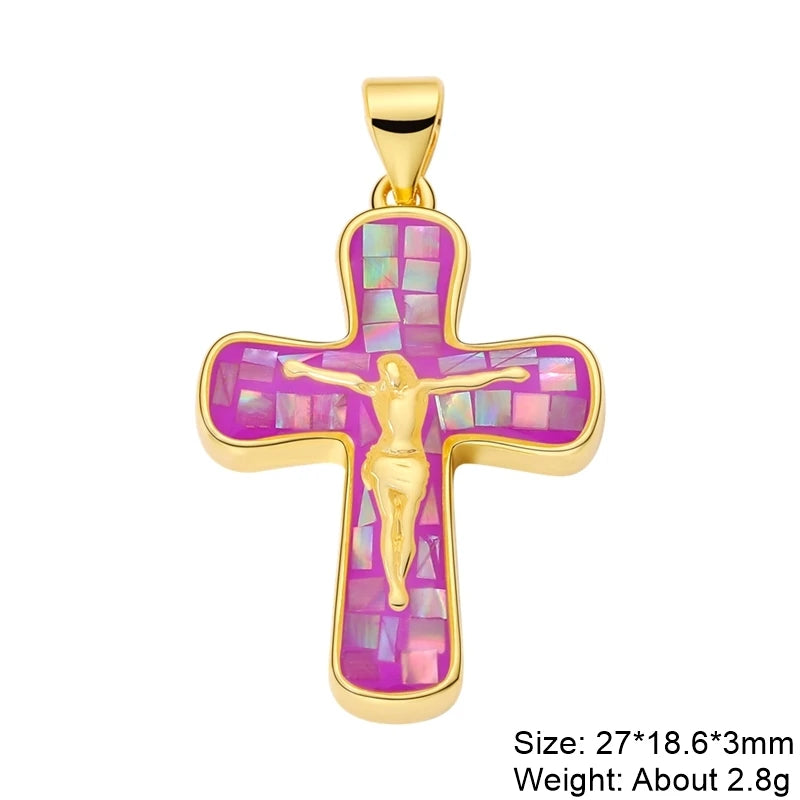 Rosary Jewelry Making Handmade 18K Real Gold Plated Opal Shell Cross