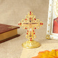 Metal Jesus Icon Crucifix Orthodox Table Cross With Stand