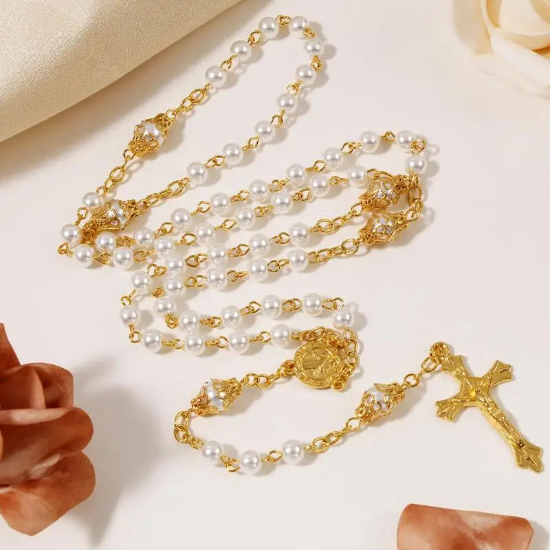 Virgin Mary/st Benedict Rosary Beads Necklace For Women Men Cross Crucifix Pendant
