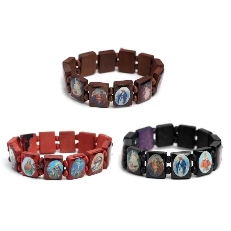 Saints Wooden Bracelets Holy Icon Beads Bracelet