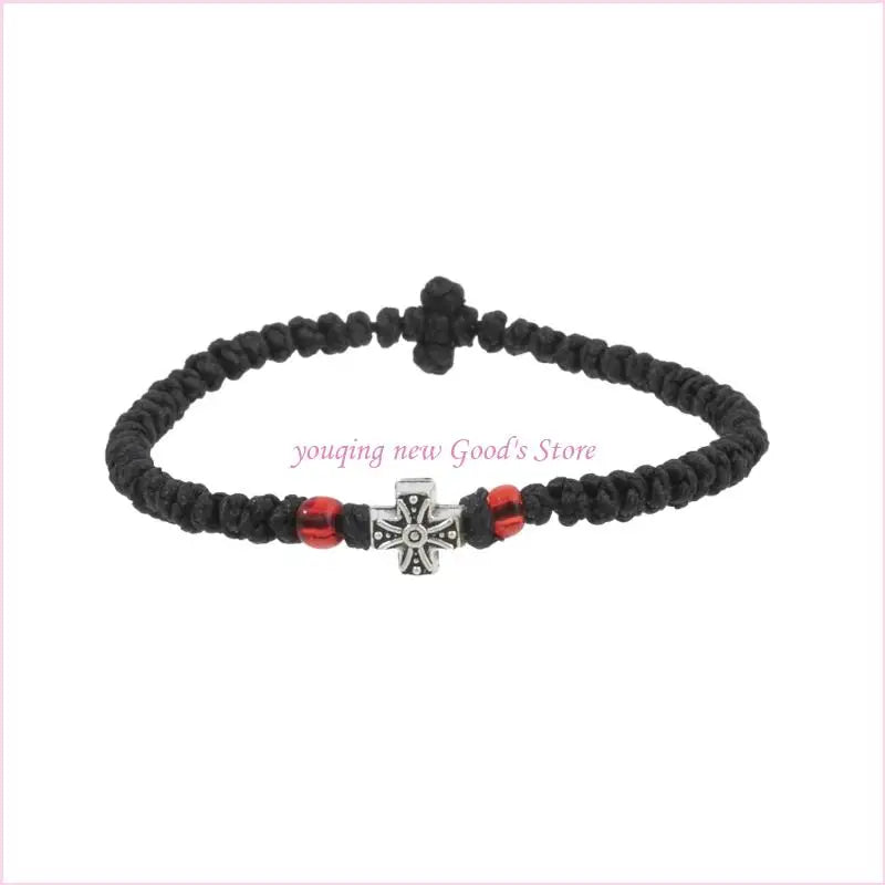 57QA Faith Inspired Crucifix Braided Handcrafted Bracelet Adjustable Sizing Wrist Chain for Personal and Religious Use