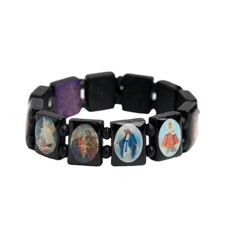 Saints Wooden Bracelets Holy Icon Beads Bracelet