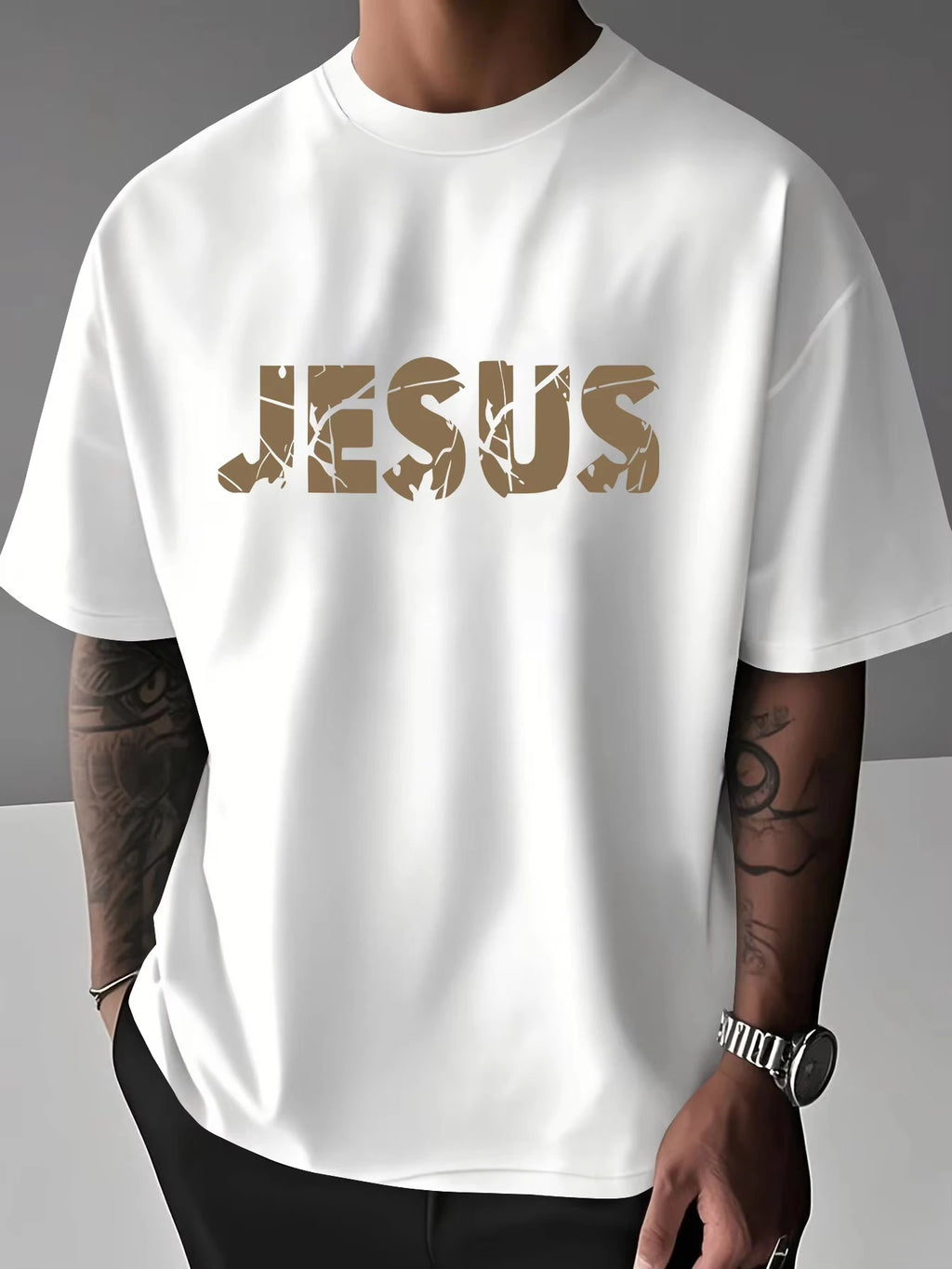 Jesus Cross Pattern Printed Short-sleeved