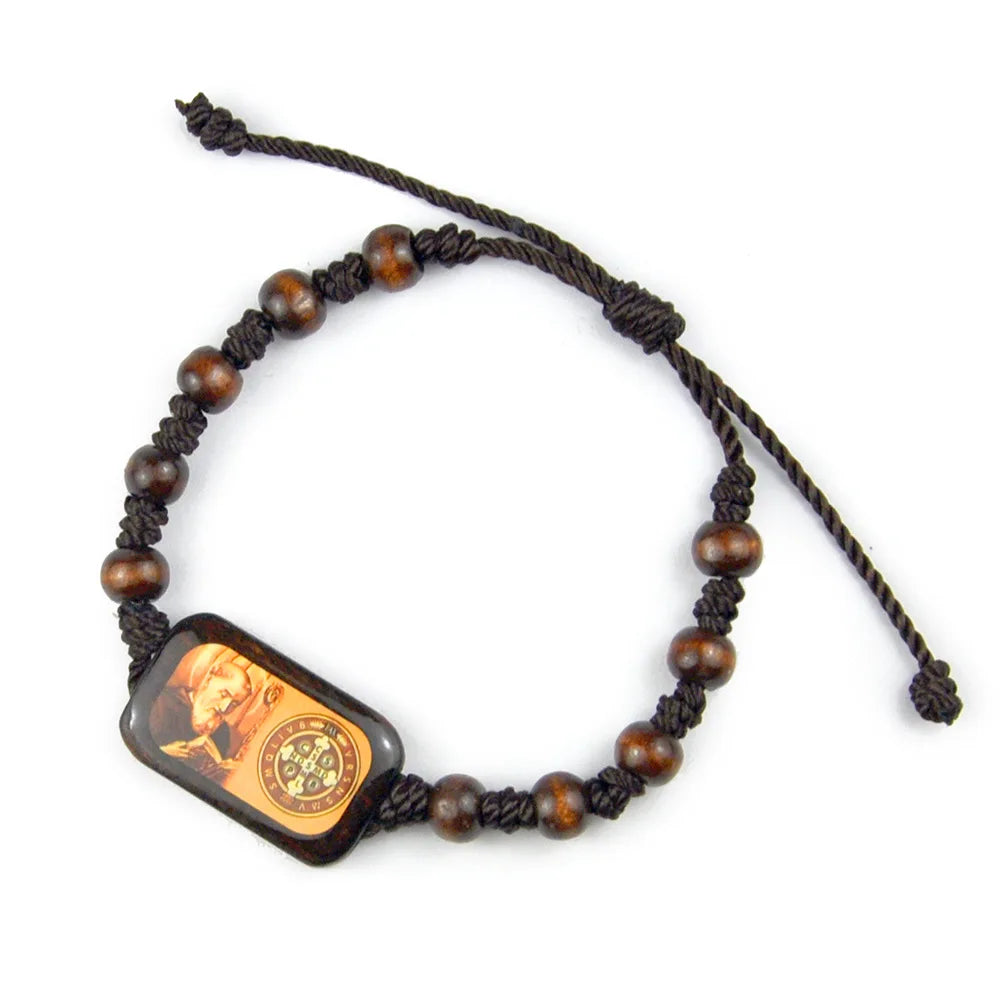 Wood Rosary Bracelet with Beautiful Square Colorful Icons