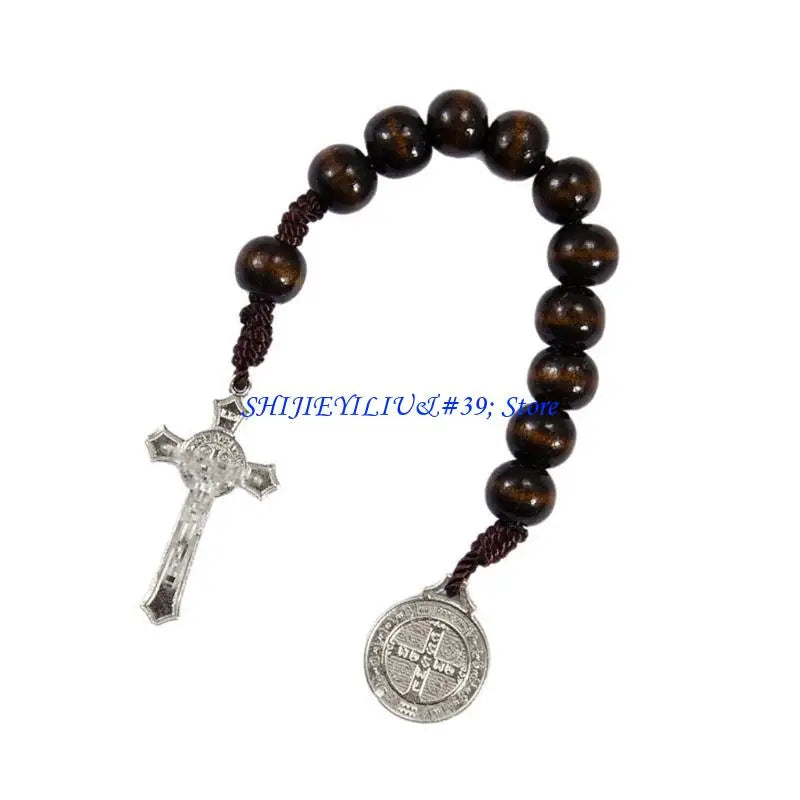 Large Wooden Rosary Beads Handwoven Cross Pendant For Daily Devotion