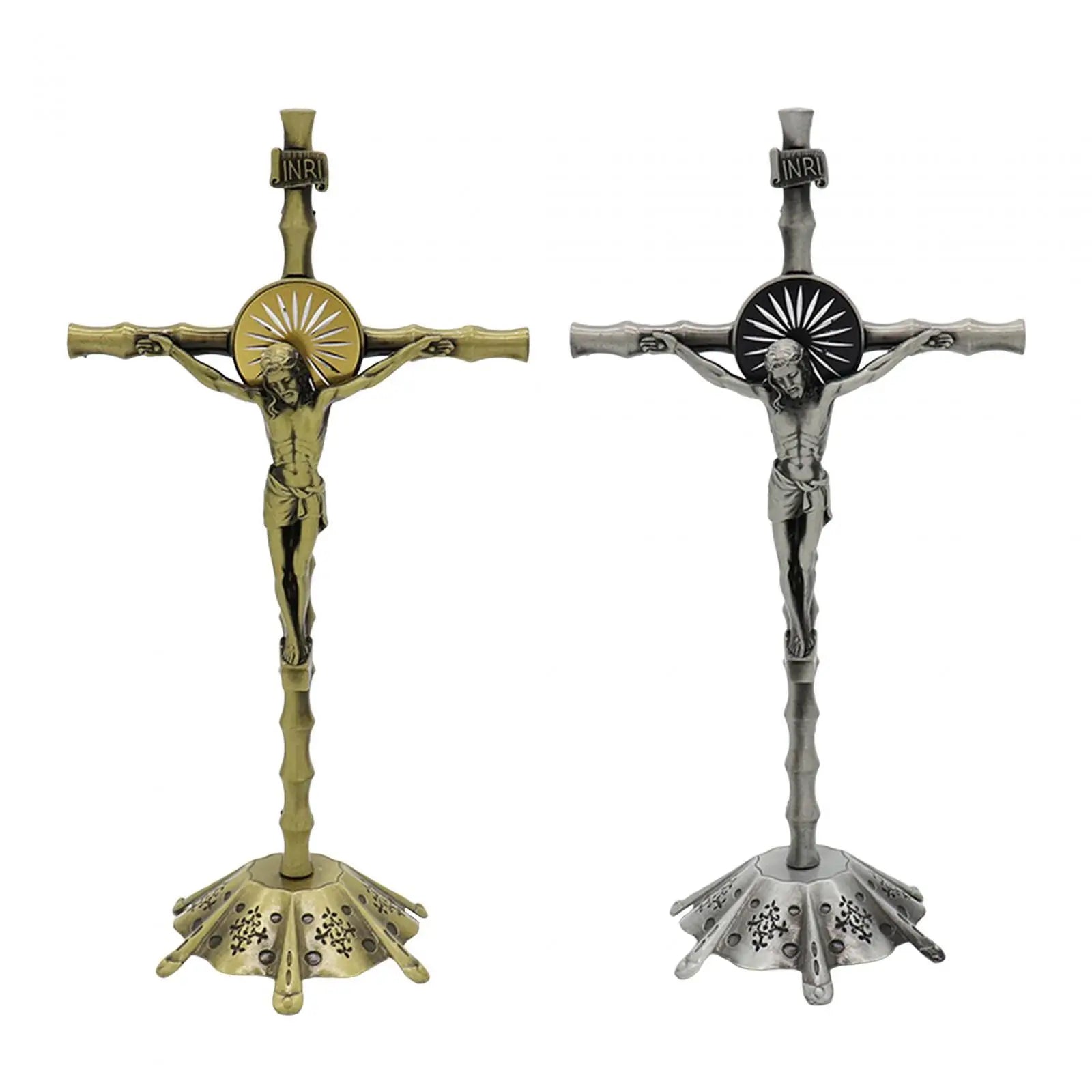 Wall Cross Standing Crucifix, with Base, Sculpture Crucifix Figurine Cross Statue for Home