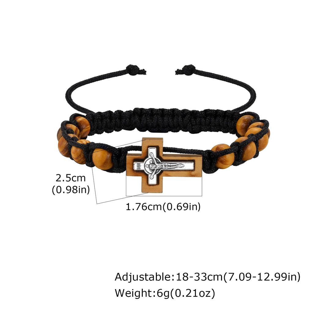 Beaded Bracelets for Men, Brown Wooden Bead Adjustable Woven Rosary