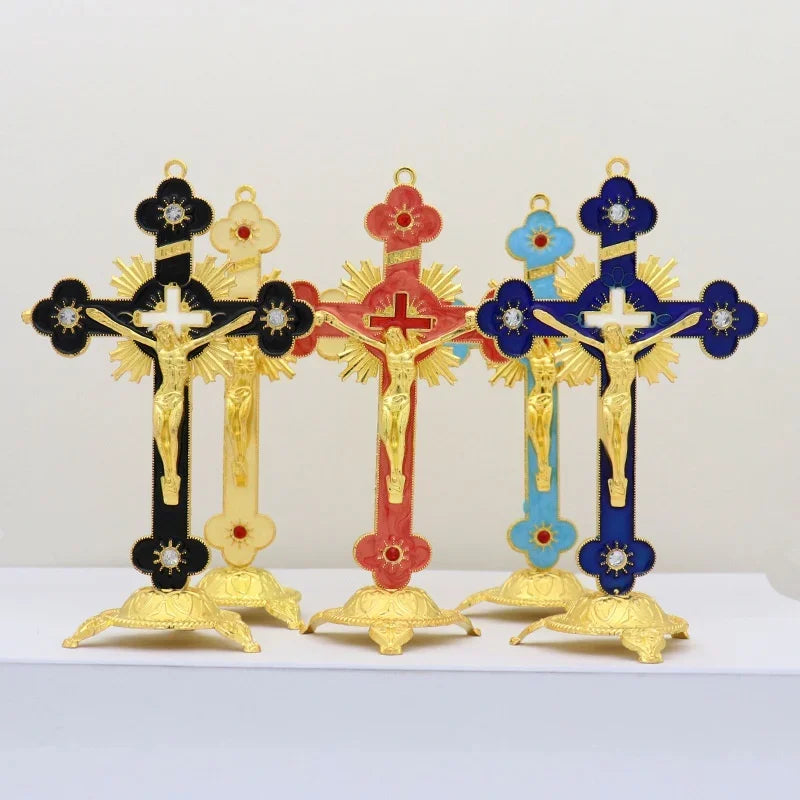 Church Relics Figurines Crucifix Jesus Christ On The Stand Cross Wall Crucifix Antique Home Chapel Decoration Prayer Crosses