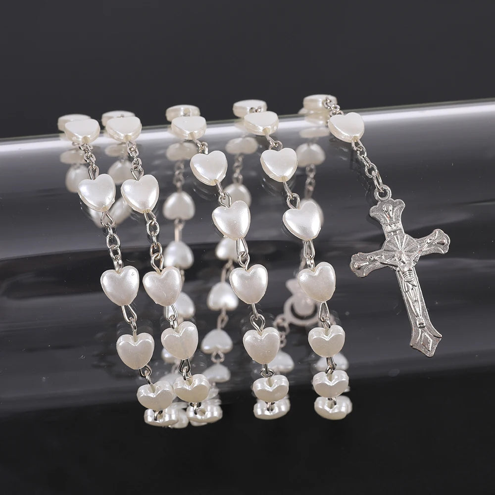 Pink or White Heart Beaded Rosary