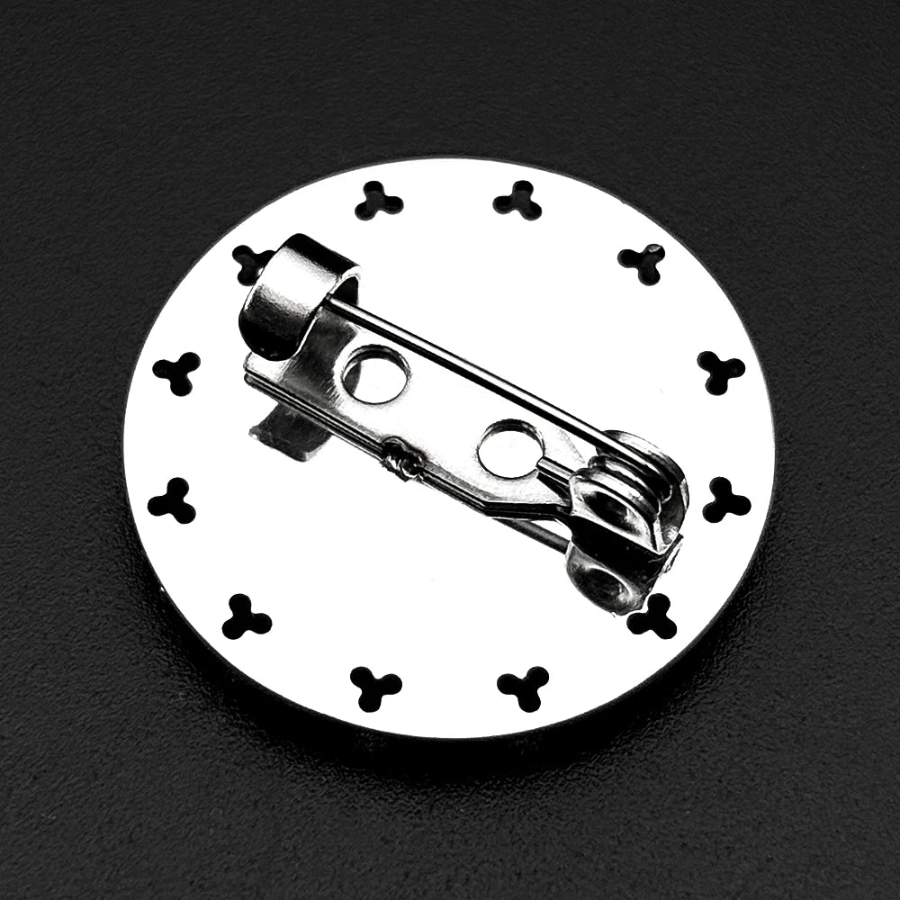 Saint Benedict Medal Brooch Pins for Women Men Stainless Steel with gold color and Rhinestones