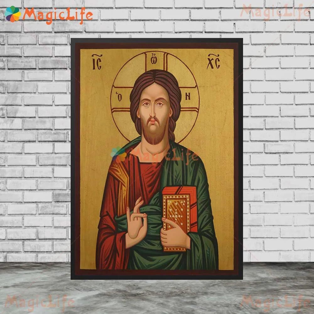 Christ Blessing Icon Orthodox Wall Art Canvas Painting Unframed
