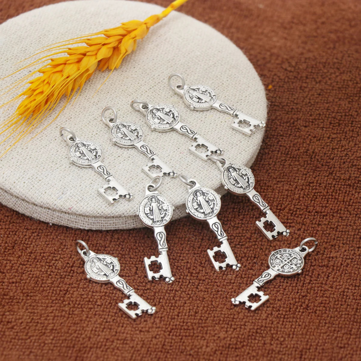 9pcs 12.5x33MM Saint St Benedict Medal Key Charm