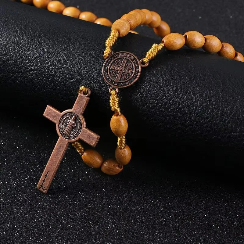Handmade Saint Benedict Medal Wooden Rosary