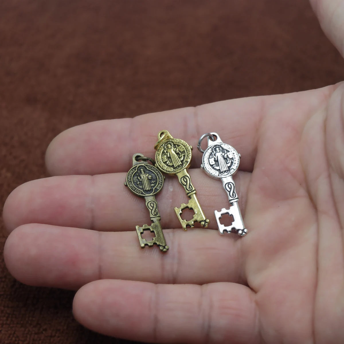 9pcs 12.5x33MM Saint St Benedict Medal Key Charm